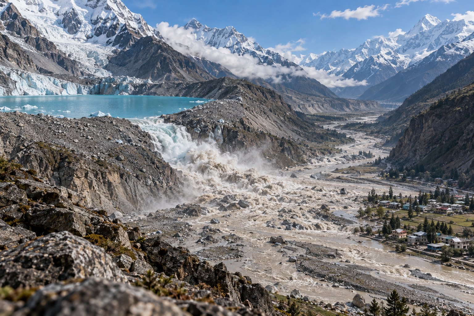 Glacial lake outburst flood exposure: Himalayan flood-zone building up 46%